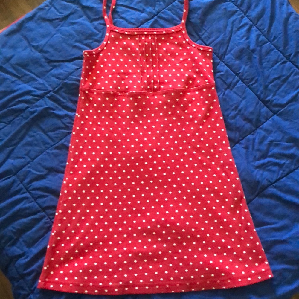 Red and white polka dot dress